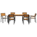 vidaXL Ensemble de salle à manger pour jardin 7 Pièces Noir et marron