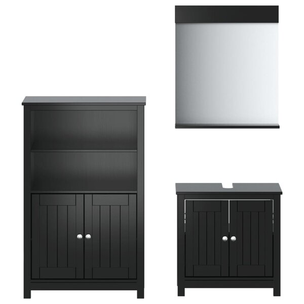 vidaXL Meubles de salle de bain 3 Pièces BERG noir bois de pin massif