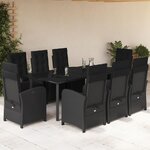 vidaXL Ensemble à manger de jardin 9Pièces coussins noir résine tressée