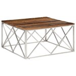 vidaXL Table basse argenté inox et bois de mélèze massif