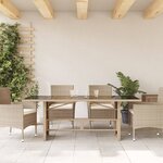 vidaXL Table de jardin avec dessus en verre beige résine tressée
