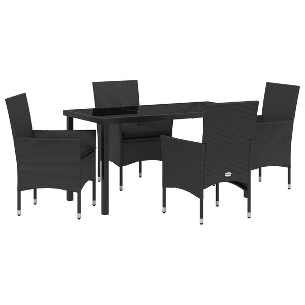 Ensemble de Salle à Manger de Jardin 5 Pièces avec Coussins Poly Rattan Noir