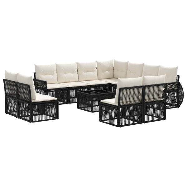 vidaXL Ensemble de canapé de jardin 12 Pièces Noir et blanc crème