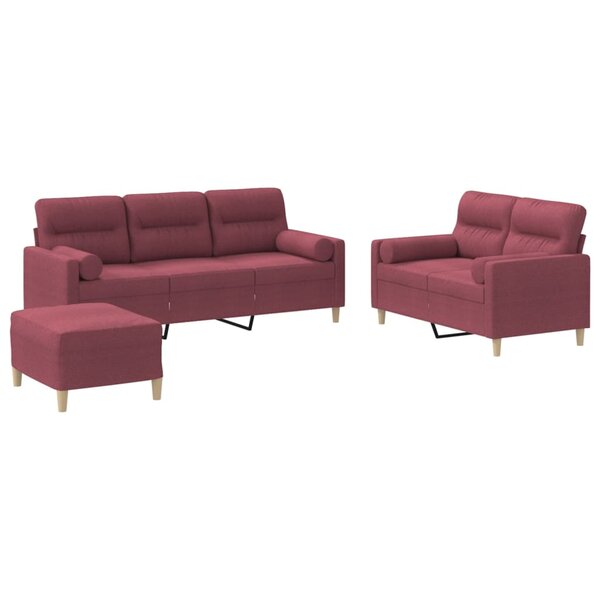 vidaXL Ensemble de canapés 3 Pièces avec coussins rouge bordeaux tissu
