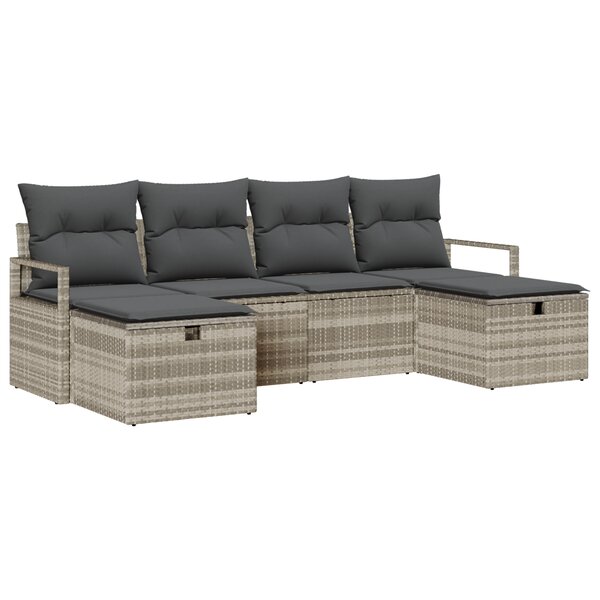 Ensemble de canapé de jardin 6 pièces avec coussins gris clair en rotin synthétique