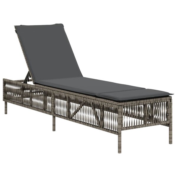 vidaXL Chaise longue avec coussin gris résine tressée