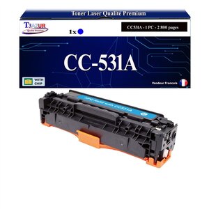 T3AZUR - Toner compatible avec CC532A pour HP Color LaserJet CP2000 CP2020 CP2024 CP2024DN CP2024N CP2025 CP2025DN CP2025N CP2025X - Cyan