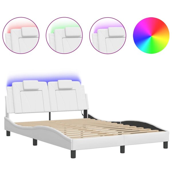 vidaXL Cadre de lit avec lumières LED blanc 140x200 cm similicuir