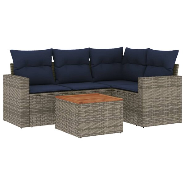 vidaXL Salon de jardin 5 Pièces avec coussins gris résine tressée