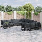 vidaXL Ensemble de canapé de jardin avec coussin 11 Pièces Noir Aluminium