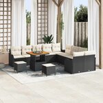 Ensemble de Canapé 13 Pièces avec Coussins Noir Rattan Poly Acacia