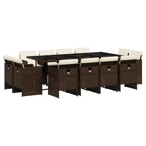 vidaXL Ensemble à manger de jardin avec coussins 13 Pièces marron rotin