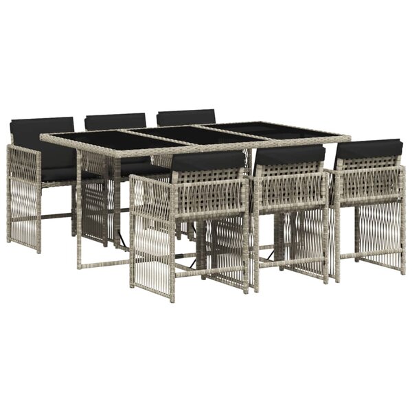 vidaXL Ensemble à manger de jardin et coussins 7 Pièces gris clair rotin