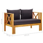 vidaXL Banc de jardin 2 places et coussins 122 cm Bois d'acacia massif