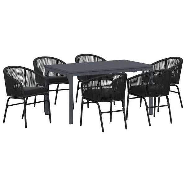 vidaXL Ensemble de salle à manger pour jardin 7 Pièces Noir Poly rotin