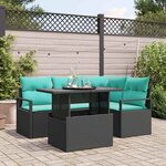 vidaXL Ensemble de canapé de jardin 5 Pièces Noir et bleu polyrotin
