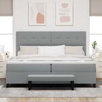 vidaXL Lit à ressorts avec matelas Gris clair 200 x 200 cm tissu