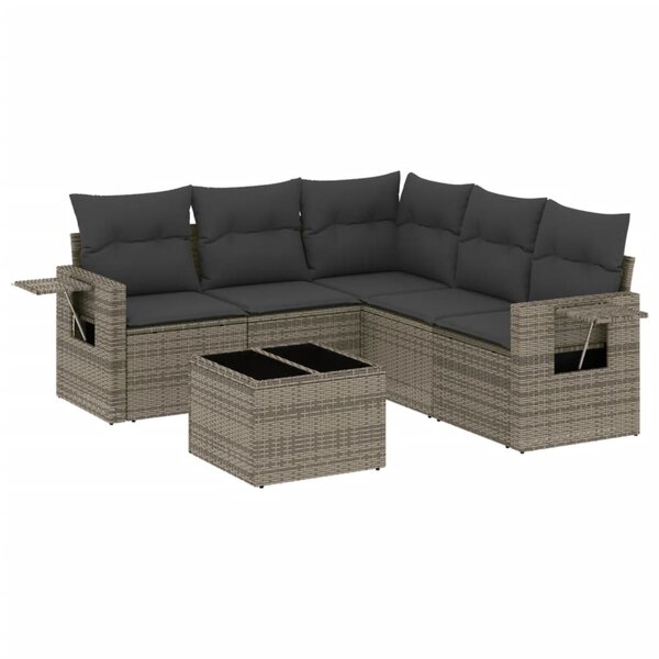 vidaXL Salon de jardin 6 Pièces avec coussins gris résine tressée