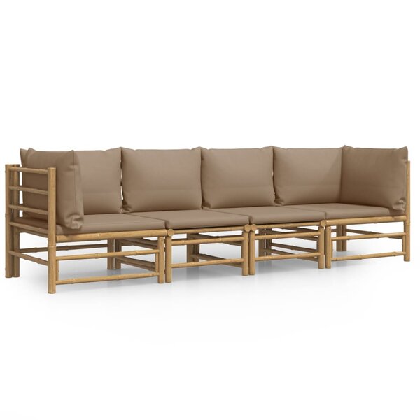 vidaXL Salon de jardin 4 Pièces avec coussins taupe bambou