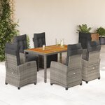 vidaXL Ensemble à manger de jardin et coussins 7 Pièces gris rotin