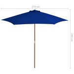 vidaXL Parasol de jardin avec mât en bois bleu 270 cm