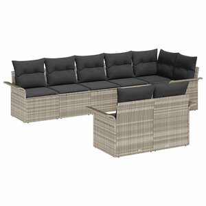 vidaXL Canapés de jardin 8 pièces avec coussins gris clair en poly rotin