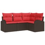 vidaXL Ensemble de canapé de jardin 4 Pièces Marron et rouge polyrotin