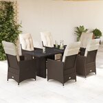 vidaXL Ensemble de bistro de jardin 7 Pièces coussins marron poly rotin