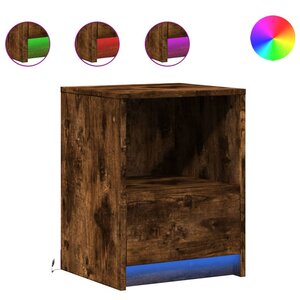 vidaXL Armoire de chevet et lumières LED chêne fumé bois d'ingénierie