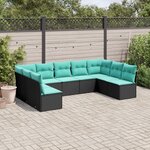 vidaXL Salon de jardin 9 Pièces avec coussins noir résine tressée