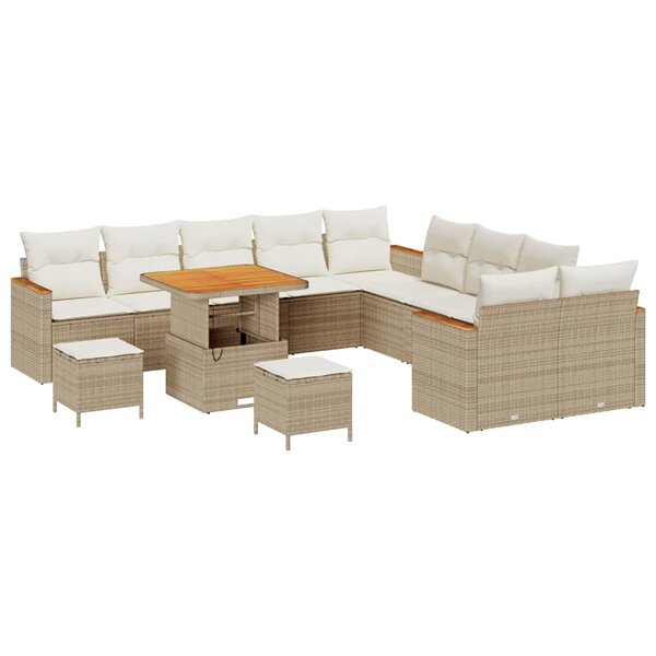 vidaXL Ensemble de canapé de jardin avec coussin Beige Poly rotin