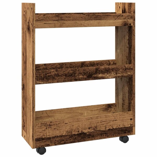 vidaXL Chariot de rangement étroit 3 niveaux vieux bois