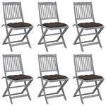 vidaXL Chaises pliables d'extérieur lot de 6 et coussins Bois d'acacia