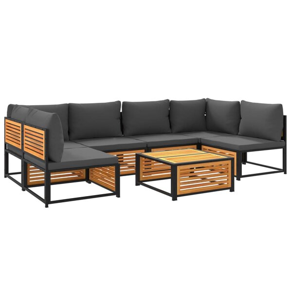 vidaXL Salon de jardin avec coussins 7 Pièces bois massif d'acacia