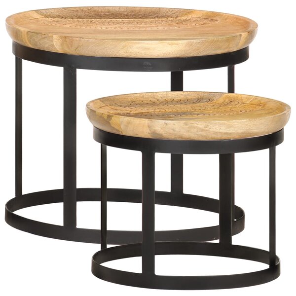 vidaXL Tables d'appoint rondes 2 Pièces Bois de manguier solide et acier