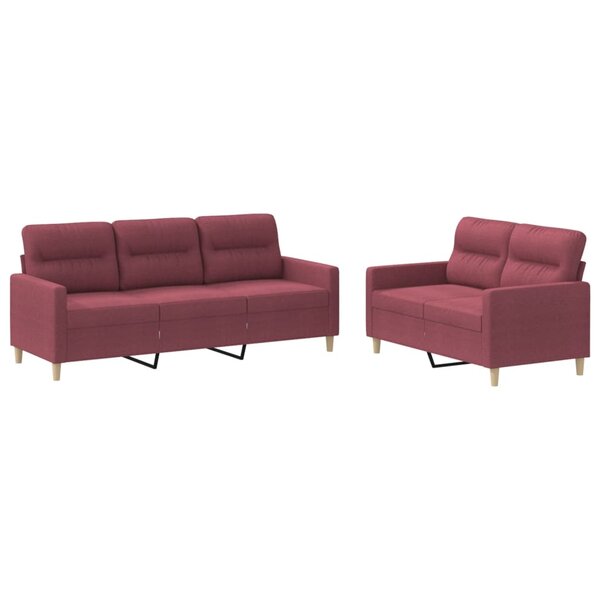 vidaXL Ensemble de canapés 2 Pièces avec coussins Rouge bordeaux Tissu