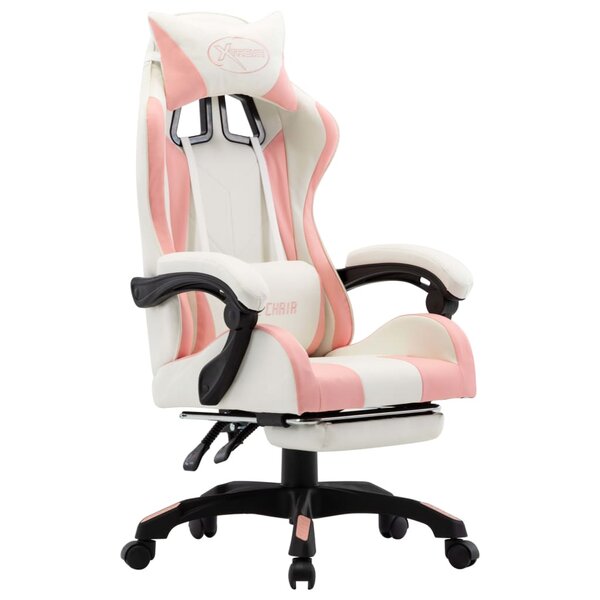 vidaXL Fauteuil de jeux vidéo et repose-pied Rose et blanc Similicuir