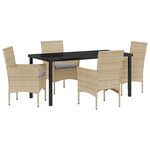 Ensemble de salle à manger de jardin 5 pièces vidaXL avec coussins en rotin poly beige