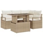 vidaXL Ensemble de canapé de jardin 5 Pièces Beige Poly rotin