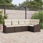 vidaXL Ensemble de salle à manger de jardin de 5 pièces avec coussins en poly rattan marron