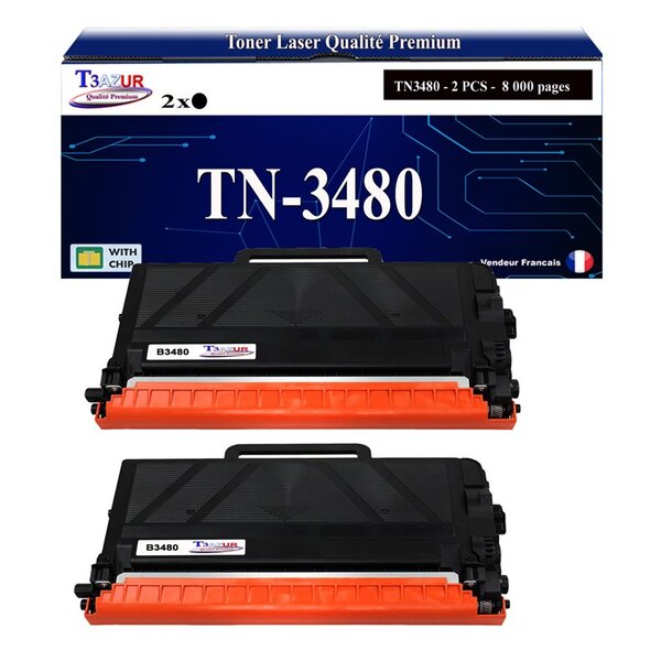 T3AZUR- 2x Toners compatibles avec Brother TN3480  TN3430 pour Brother MFC-L5700DN  MFC-L5750DW  MFC-L6800DW - 8 000 pages