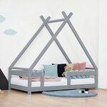 Lit Tipi enfant avec barrière bois massif gris 120 x 190 cm