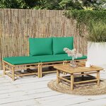 vidaXL Salon de jardin 4 Pièces avec coussins vert bambou