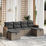 vidaXL Salon de jardin 6 Pièces avec coussins gris résine tressée