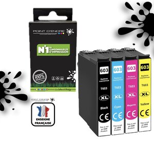 603XL - Etoile de mer - Pack de 4 Cartouches D'encre Noir/Cyan/Magenta/ Jaune Grande capacité de Marque Francaise POINT D'ENCRE Pour imprimante compatible EPSON