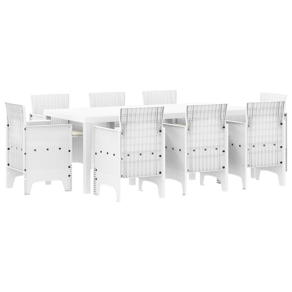 vidaXL Ensemble de salle à manger de jardin 9 pièces avec coussins Blanc Poly Rattan