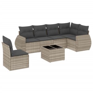 vidaXL Salon de jardin avec coussins 7 Pièces gris clair résine tressée