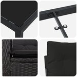 vidaXL Set de dîner de jardin de 5 pièces avec coussins noir en poly rattan