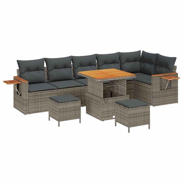 vidaXL Ensemble de canapé de jardin avec coussin 11 Pièces Gris polyrotin