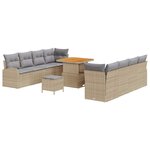 Ensemble de canapés de jardin 11 pièces avec coussins beige poly rotin acacia
